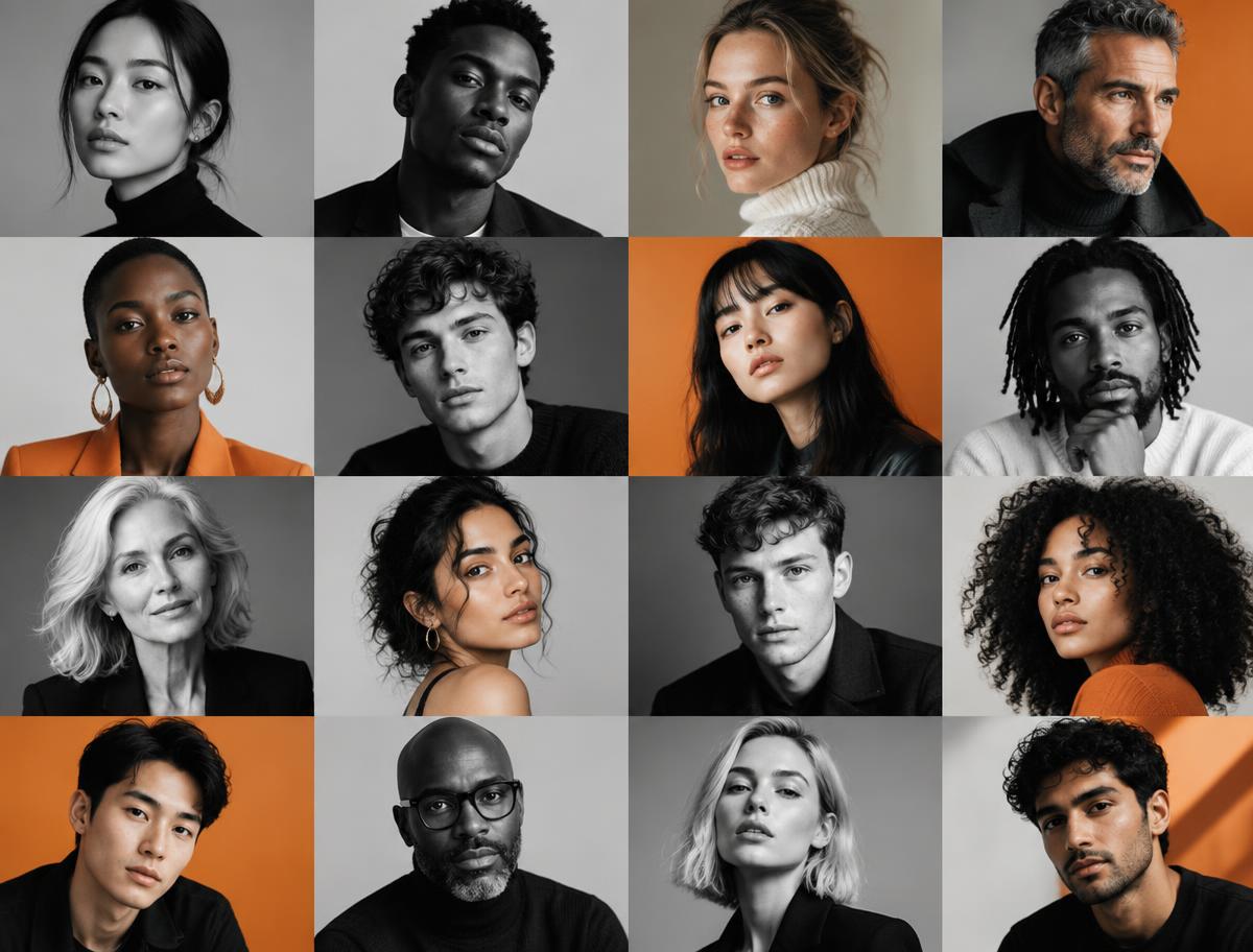 Grid of photographic portraits of creative people